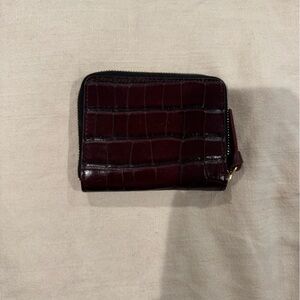 Clare V Bordeaux Croc Petit Zip Wallet